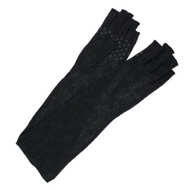 Laura Ashley Women's UV Gloves, Semi-Long, 14.2 inches (36 cm), Fingercut, Lace, Floral Pattern, Popular Brand, UV Protection, Black