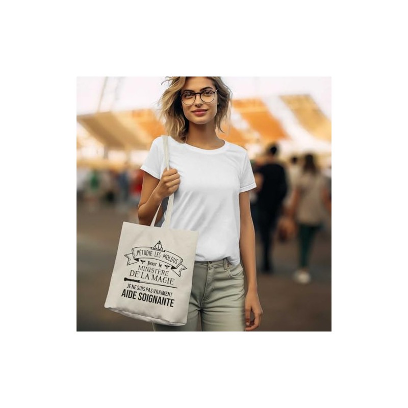 Planetee Tote Bag Tasche mit den beigen Moldus, zur Pflege