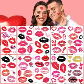 10 Sheets Lip Tattoo Stickers, Red Black Burgundy Leopard Gold Lip Heart Prints Temporary Tattoos Stickers Set, Waterproof Long-lasting Sexy Lip Tattoos, Perfect for Valentines, Birthday, Party Decor