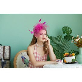 Cizoe Fascinators Hats 20s 50s Hat Pillbox Hat Cocktail Tea Party Headwear with Veil for Girls and Women(D-fushia)