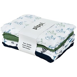Pippi Muslin Nappies Set - Burp Cloths - Pack of 8 cloth nappies - Cotton 70x70