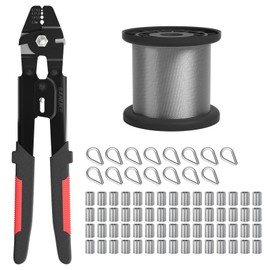 Sanuke Wire Rope Crimp Kit with 100ft 1/16 304 Stainless Steel Cable 7x7 Strand Core, 60PCS 1/16'' Aluminum Crimp Loop Sleeves and 15PCS M2 Wire Rope Stainless Steel Thimble