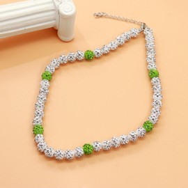 HMOOY Baseball Necklace for Men Women, Rhinestone Inspired Beads Necklace Disco ball Dirp Accessoies Necklace Unisex Athlete Sport Necklace Jewelry for Lovers (20in, White/Green)