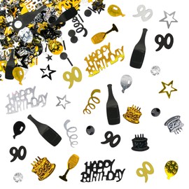 Giftota Confetti, 90th Birthday Decorations, Gold, Black, for Anniversaries, Birthdays, Parties