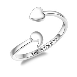 Fookduoduo 925 Sterling Silver Ring Heart Semicolon Ring adjustable Wrap Open Rings for Women (Keep)