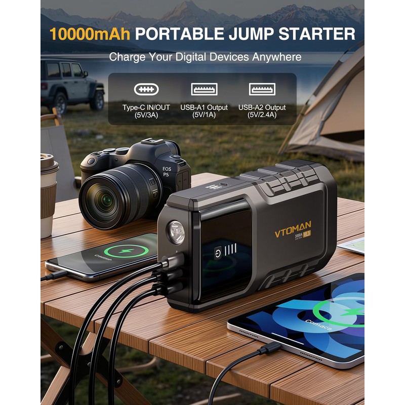 VTOMAN VL3 3000A LiFePO4 Portable Jump Starter for 7L Gas