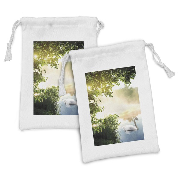 Lunarable Swan Fabric Pouch Set of 2, Swan in Water