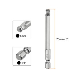 QUARKZMAN Ball Head Hex Screwdriver 5 mm (H5.0) Hexagonal Shaft 75 mm Long Magnetic Power Tool 1/4 Inch S2 Alloy Steel Screwdriver Bit Set Power Tools