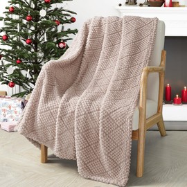 Whale Flotilla Fuzzy Fleece Throw Blanket for Couch, Bed, Soft Fluffy Jacquard Waffle Blankets for All Season, Lightweight and Warm, 130x150 CM, Camel