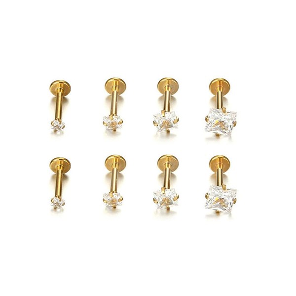 Niaspi 8Pcs 16G G23 Titanium Square CZ Cartilage Flat Back