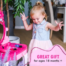 Toddler Vanity Set Play for Girls Vanity Playset with Mirror and Makeup Table for Kids Beauty Set with Fashion & Makeup Accessories