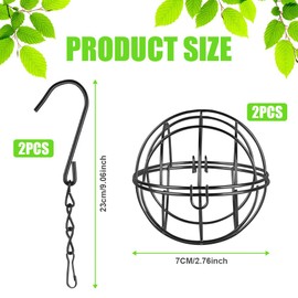 OFFCUP Fat Ball Bird Feeder, 2pcs Metal Fat Ball Bird Holder, Hanging Bird Feeder Holder Spherical with 2 S-shaped hooks for Outdoor Garden Wildlife Birds Finch Sparrow Robin (Black)
