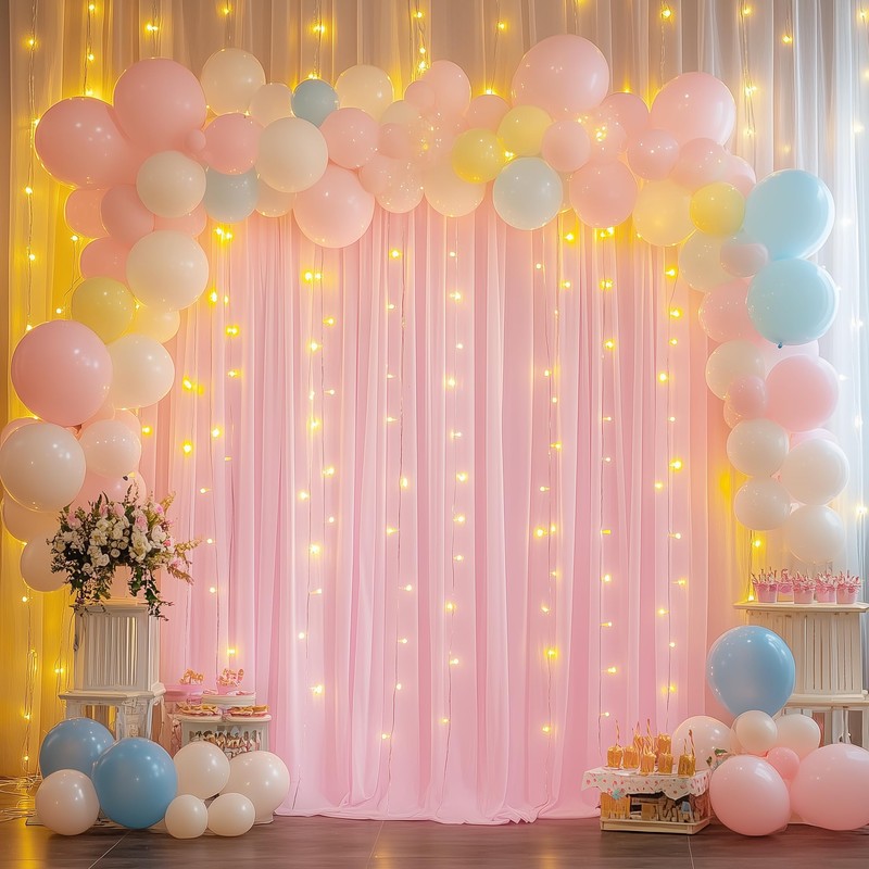 Xiomot Tulle Backdrop Curtain with Lights String 10FT X 10FT