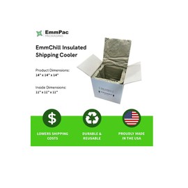 EmmChill SF14ECO EcoFriendly Insulated Shipping Cooler, 14"x14"x14" (Inside 11"x11"x11")