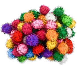 yuntop 70 Pack Assorted Color Sparkle Balls Glitter Tinsel Ball Cat Sparkle Balls Toys Interactive Cats Pom Poms Ball for Kittens Cat's Favorite Toy