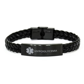 DARIN GIFT Medical Alert Braided Leather Bracelet, Hypoglycemia Awareness, SOS Emergency Health Life Alert ID Engraved Stainless Steel Jewelry Silver Bracelet for Men Women Kis