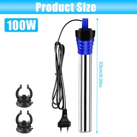 Abiemuce 100 W Aquarium Heater, 304 Stainless Steel Aquarium Heater, Temperature Adjustable Heating Rod Aquarium, Aquarium Heating Rod, Aquarium Heater with Suction Cups, for Fish Tanks and Aquarium