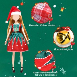Set of 4 Doll Christmas Clothes, Fashion Dolls Clothes, Mini Dolls Dress Up in Christmas Clothes, Christmas Doll Accessories, Mini Christmas Hat, Dressing Game, for 30 cm Dolls Accessories