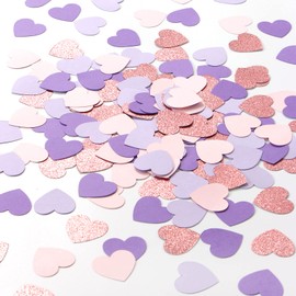 Rose-Gold Pink-Purple Party-Decorations Heart Confetti - 300pcs Baby Shower Decorations for Girl Women Birthday Table Scatter,Bachelorette Wedding Engagement Decor Lasting Surprise