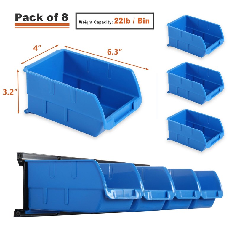 Wallmaster 8-Bin Storage Bins Garage Rack System 2-Tier Orange Tool