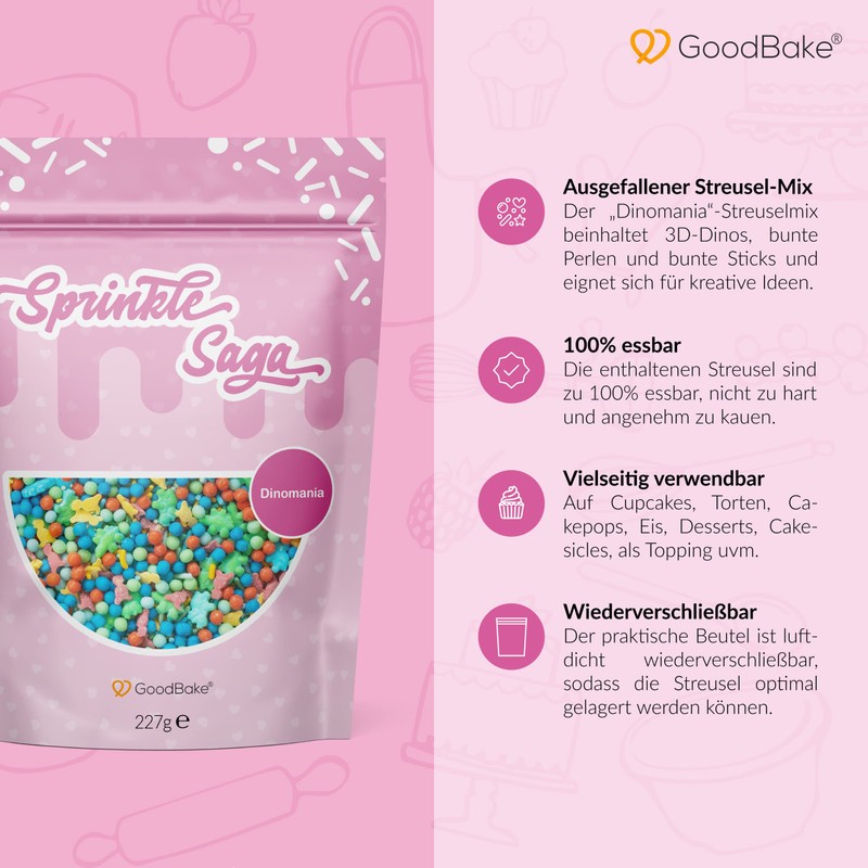 GoodBake Sprinkle Saga "Dinomania" Sprinkle Mix (227 g) - Colourful