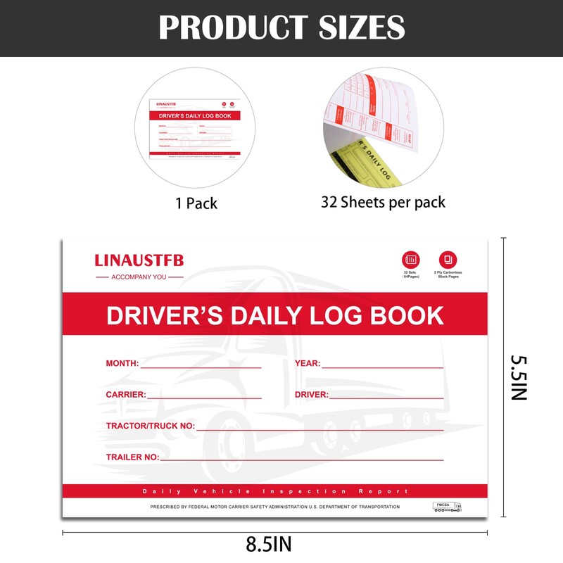 1 Pack Driver Log Book, 8.5" x 5.5" Daily Log