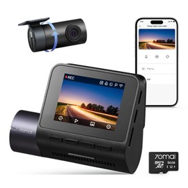 70mai Dash Cam A410 Dash Camera, 2 Front and Rear Cameras, Equipped with STARVIS 2, 4 Megapixels, 64GB SD Card Included, Built-in GPS, 24-Hour Parking Surveillance