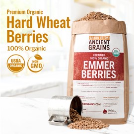 Grand Teton - Ancient Grains Emmer Wheat Berries, 100% Organic Berries, Premium Food-Grade Emmer Wheat Berries Organic, Farro for Milling, Sprouting, Baking, Salads, & Soups, 5 lbs