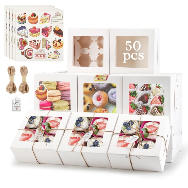 OAMCEG OAMCEG 50 Pack Cupcake Boxes with Window 6x6x3 Inches