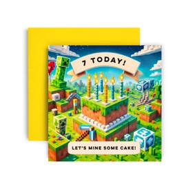 Huxters Gamer 7th Birthday card for Boy - Mine Blocks Starting Level Unlocked Controller Bday for Son Great Grandson Nephew Brother Happy Greetings - 14.8cm (7th)