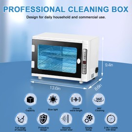 Nail Tool Cleaning Machine, 12L High Capacity Multi-Functional Nail Cleaner Box Manicure Tool Cleaning Cabinet Salon Equipment for Spa Beauty Home Metal Tools With Replaceable Lamp