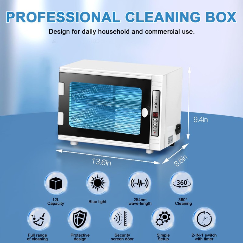 Nail Tool Cleaning Machine, 12L High Capacity Multi-Functional Nail Cleaner