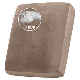 Stretch Velvet Sofa Seat Cushion Cover, Removable Sofa Couch Covers with Elastic Bottom, Washable Furniture Slipcovers Protector for Kids and Pets (Large 1-Seater,Taupe)