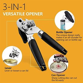 3-in-1 Versatile Can Opener – Heavy-Duty, Multi-Function Tool for Cans, Bottles, and Lids | Ergonomic & Durable Kitchen Essential