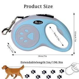 Retractable Dog Lead, Luoqun88 Retractable Lead Cord - 5M/16FT Strong Nylon Tape, One-Handed Brake & Lock, Tangle-Free Design for Small to Medium Dogs (Blue)