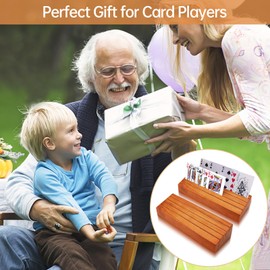 hismocal 2 Pack Playing Card Holders Deck Stand, Play Cards Holder for Kids or Elder People, Hands-Free Wood Holder Racks Set of 2,Tray for Organizing Cards
