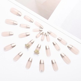 Aceorna Long French Press on Nails Nude Glossy Fake Nails Coffin False Nail Butterfly Rhinestones Full Cover Acrylic Nail Artificial Nails Tips for Women and Girls 24PCS (B-Black Leopard)