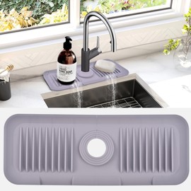 Kitchen Sink Splash Guard, Silicone Sink Faucet Mat Splash Guard, Faucet Mat for kitchen Sink, 24 Inch Silicone Faucet Draining Mat for Kitchen Sink (Kitchen Sink Splash Guard-002, 14.5" X 5.5"-Grey)