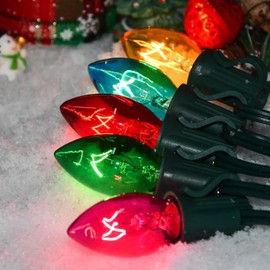 C7 Multicolor Christmas Lights Vintage Christmas Tree Lights Indoor Outdoor, 25 Feet Clear Colorful Christmas Lights with 25Pcs E12 Base Bulbs For Christmas Decorations for Home Yard Porch Stair