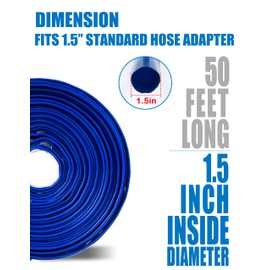 ZYfire Pool Backwash Hose with 2 Clamps - 1-1/2" x 50 FT PVC Lay Flat Discharge Hose Heavy Duty Reinforced Pool Hose Weather and Burst Resistant for Pool Drain, Sump Pump, Pool Filter