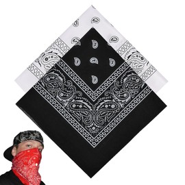 Pack of 2 Bandanas for Men and Women, Head Scarf, Headscarf for Women, Men's Neckerchief, for Unisex Scarf, Headwear, Hair, Scarf, Paisley Pattern, Black and White (55 x 55 cm), White