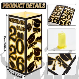 gisgfim 8Pcs Light Up Graduation Centerpieces Graduation Party Decor Class of 2026 Graduation Lantern Boxes with LED Graduation Table Decor for College School Congrats Graduation Party Supplies（Black）