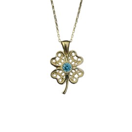 ​​925 Sterling Silver Blue Topaz Clover Birthstone Necklace Womens December Gemstone Shamrock Pendant Necklace Sentimental Birthstone Jewelry Gift For Her December Birthday Necklace Gift