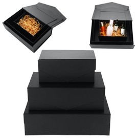 LDXDRU 3 Pack Magnetic Gift Box, Black Gift Boxes with Lids, Gift Boxes with Magnetic Lids, Magnetic Box for Wedding, Christmas, Birthdays, Mother's Day, Bridesmaid Proposal Boxes, 3 Size