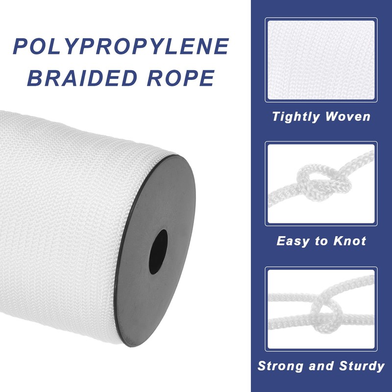 Sourcing Map 4mm Polypropylene Rope, 100m Nylon Braided Rope, White,