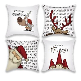 Generisch MTKN Christmas Decoration Cushion 45 x 45 cm (Set of 4, White and Polyester Fibre, Decorative Cushion Cover, Christmas Cushion, Winter