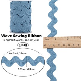 GORGECRAFT 12.5 Yards Rick Rack Trim for Sewing 1/2 Inch RIC Rac Wavy Ribbon Zig Zag Steel Blue Rickrack S Shaped Lace Ribbon Polyester Woven Braided Fabric with Spool for DIY Crafts Wedding Clothes