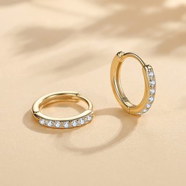 3 Pairs of Hoop Earrings Silver Earrings for Women, Small Earrings Set with Zirconia, 925 Silver Gold-Plated Hoop Earrings Hypoallergenic Small Sleeping 8 mm,12 mm, Gold