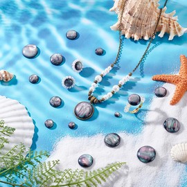 PH PandaHall Pack of 120 8 Sizes Imitation Abalone Shell Cabochons with Flat Back Round Cabochons for Jewellery Costume Cards 6/8/10/12/14/16/18/20 mm, resin