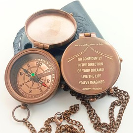 Thoreau's Go Confidently & Road Engraved Compass - Engraved Pocket Compass for Men - Graduation Gift for Students 2025 - Confirmation and Baptism Gifts for Boys